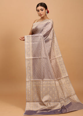 Grey Kora Silk Saree With Blouse Piece