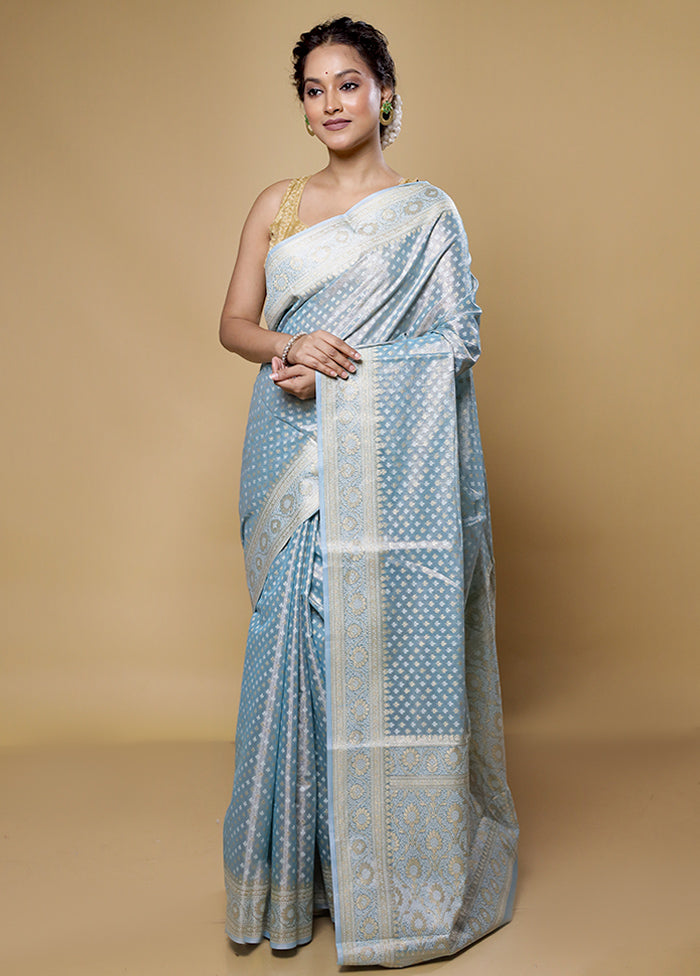 Blue Kora Silk Saree With Blouse Piece