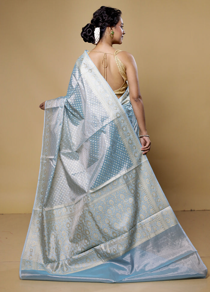 Blue Kora Silk Saree With Blouse Piece