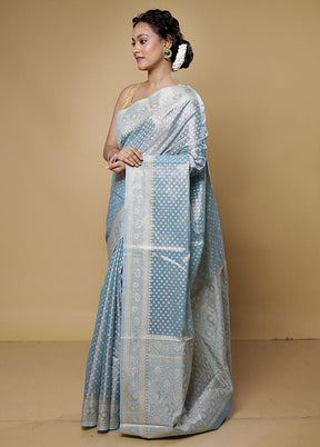 Blue Kora Silk Saree With Blouse Piece