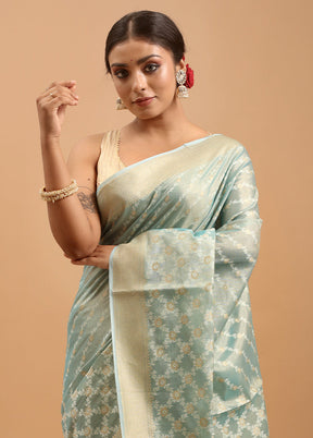 Blue Kora Silk Saree With Blouse Piece