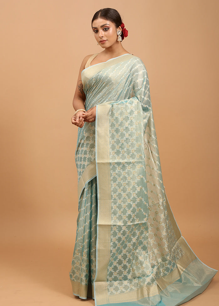 Blue Kora Silk Saree With Blouse Piece