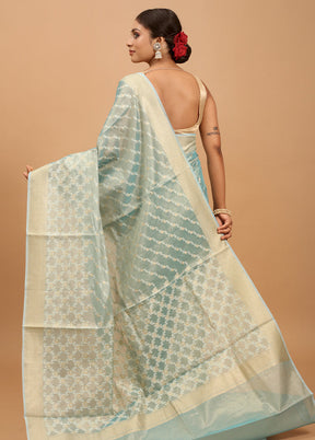 Blue Kora Silk Saree With Blouse Piece