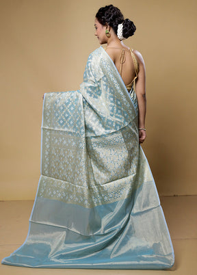 Blue Kora Silk Saree With Blouse Piece