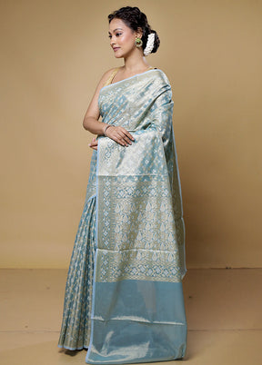 Blue Kora Silk Saree With Blouse Piece