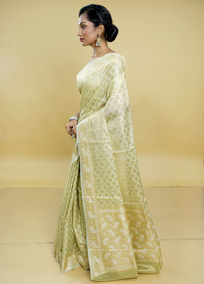 Green Kora Silk Saree With Blouse Piece