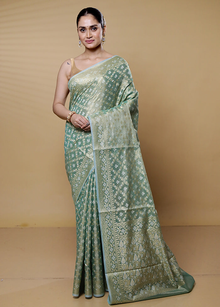 Green Kora Silk Saree With Blouse Piece