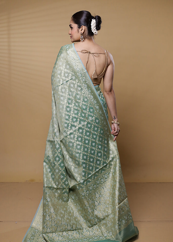 Green Kora Silk Saree With Blouse Piece