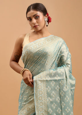 Blue Tissue Silk Saree With Blouse Piece