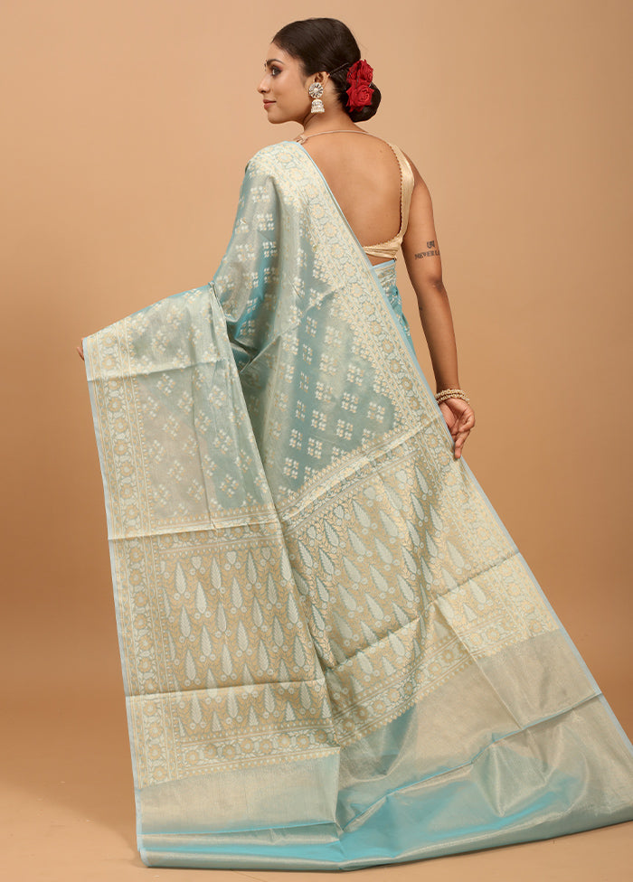 Blue Tissue Silk Saree With Blouse Piece