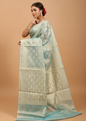 Blue Tissue Silk Saree With Blouse Piece