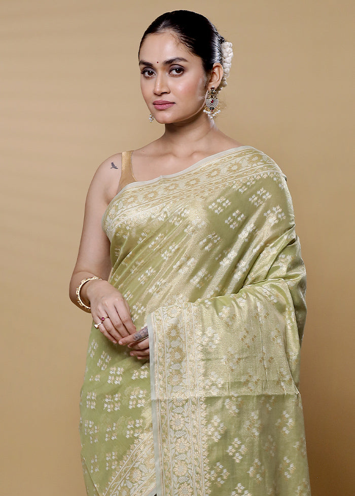 Green Tissue Silk Saree With Blouse Piece