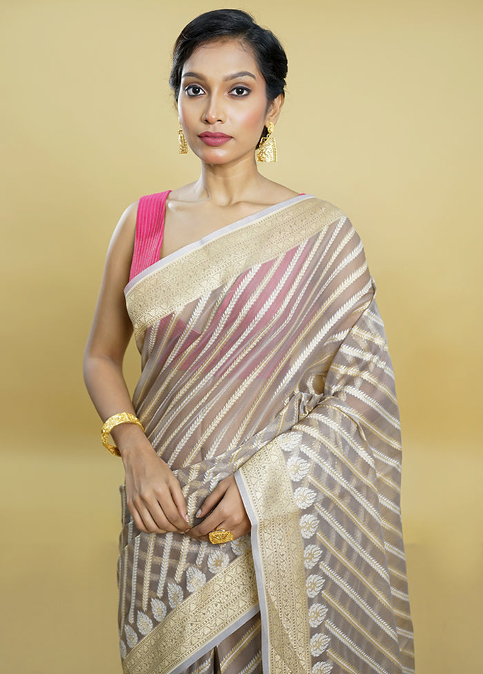 Grey Kora Silk Saree With Blouse Piece