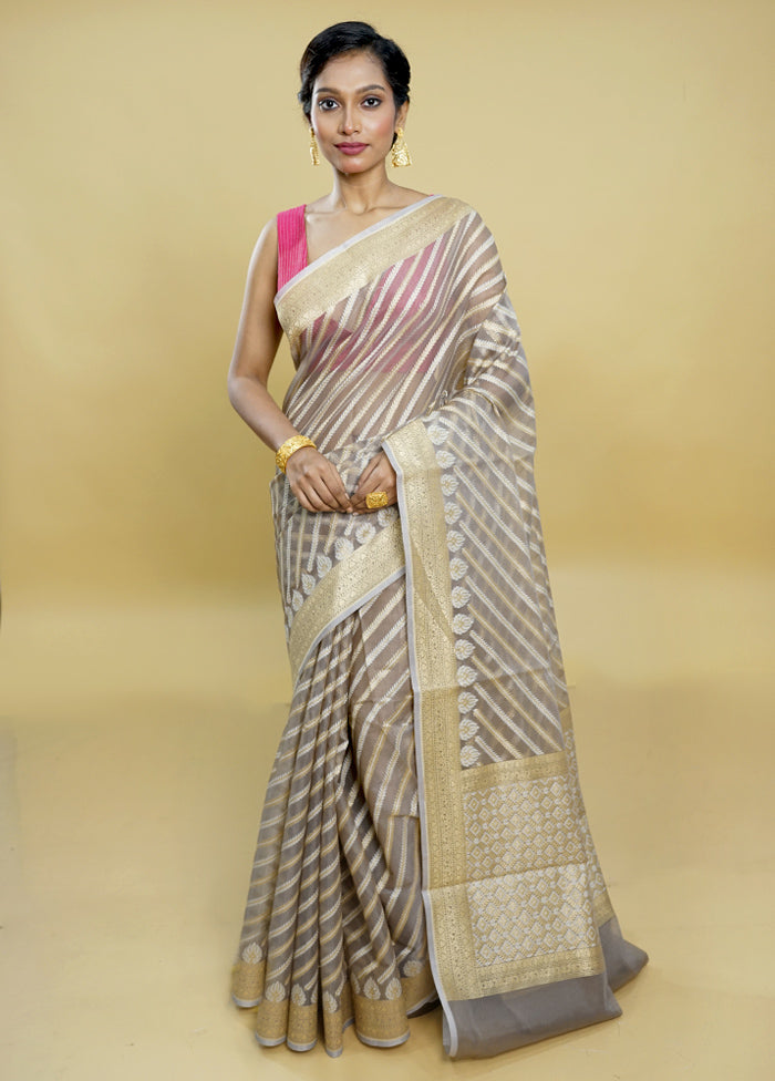 Grey Kora Silk Saree With Blouse Piece