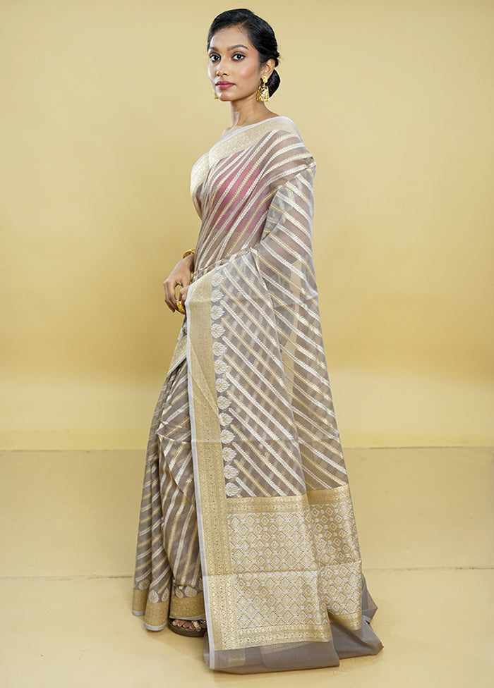 Grey Kora Silk Saree With Blouse Piece