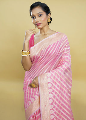 Pink Kora Silk Saree With Blouse Piece