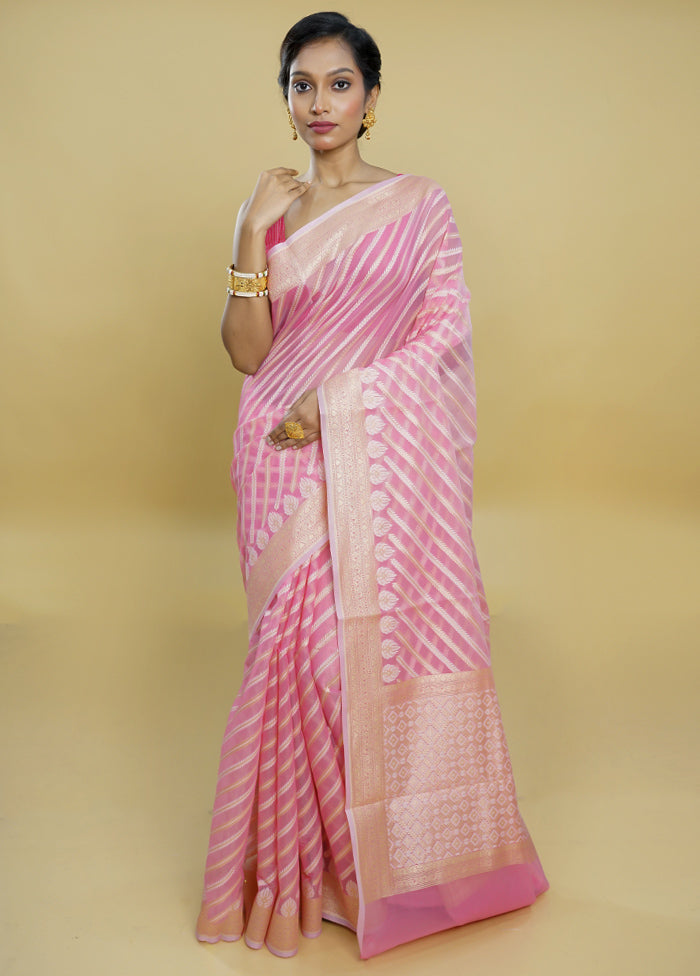 Pink Kora Silk Saree With Blouse Piece