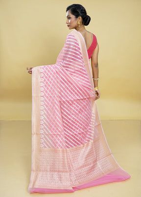 Pink Kora Silk Saree With Blouse Piece