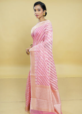 Pink Kora Silk Saree With Blouse Piece