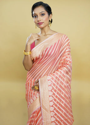 Pink Kora Silk Saree With Blouse Piece