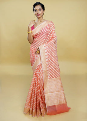 Pink Kora Silk Saree With Blouse Piece