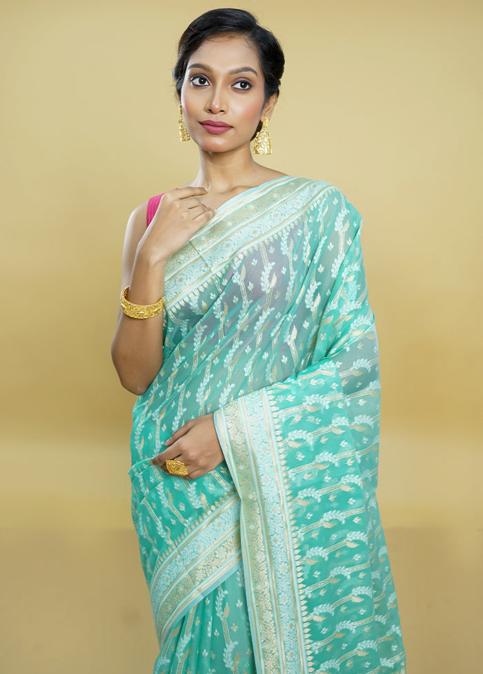 Green Kora Silk Saree With Blouse Piece