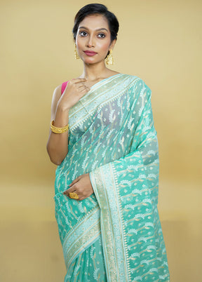 Green Kora Silk Saree With Blouse Piece