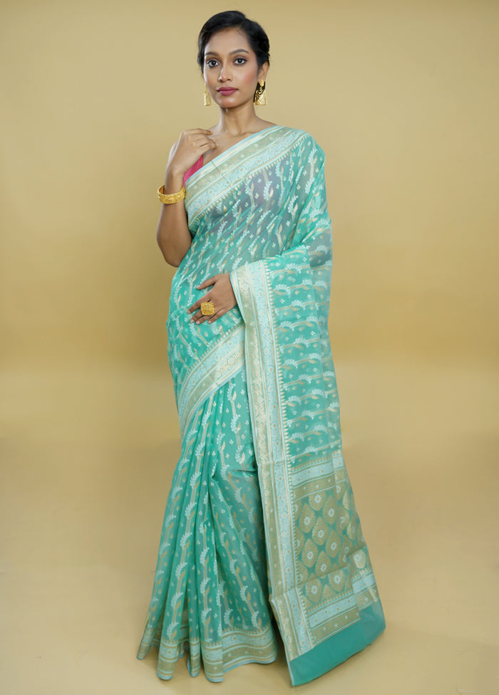 Green Kora Silk Saree With Blouse Piece