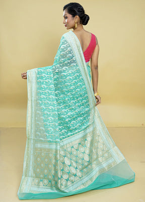 Green Kora Silk Saree With Blouse Piece