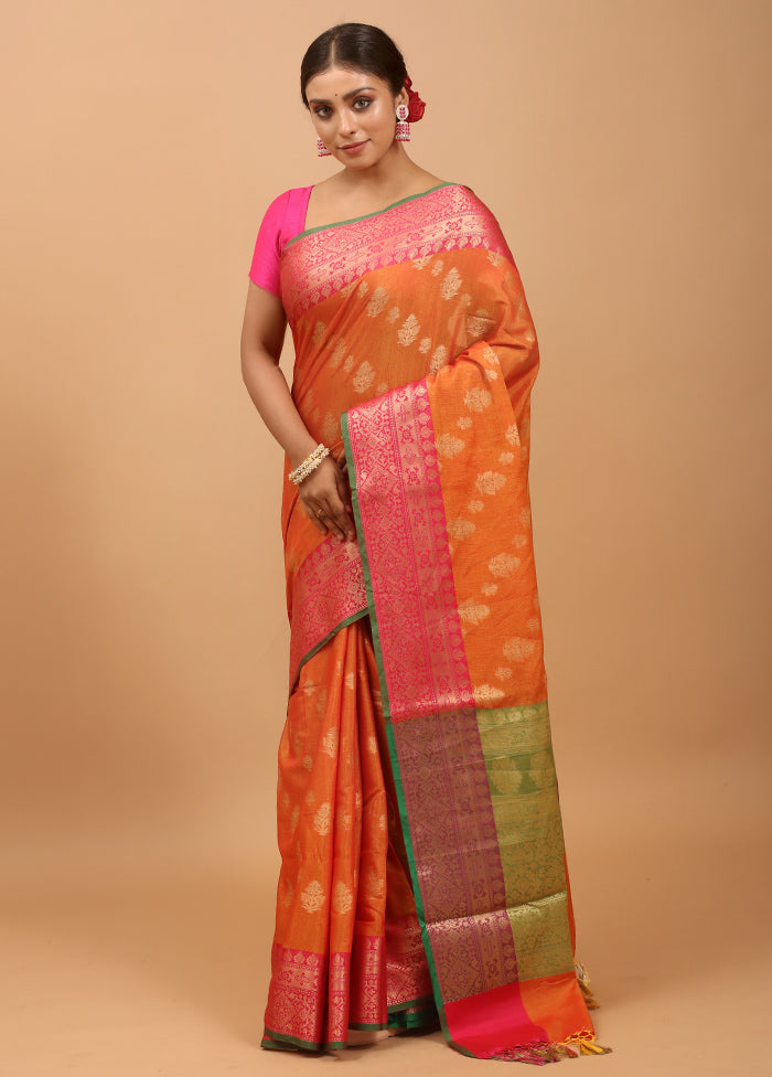 Orange Dupion Silk Saree With Blouse Piece