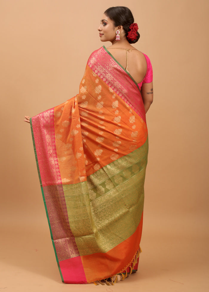 Orange Dupion Silk Saree With Blouse Piece