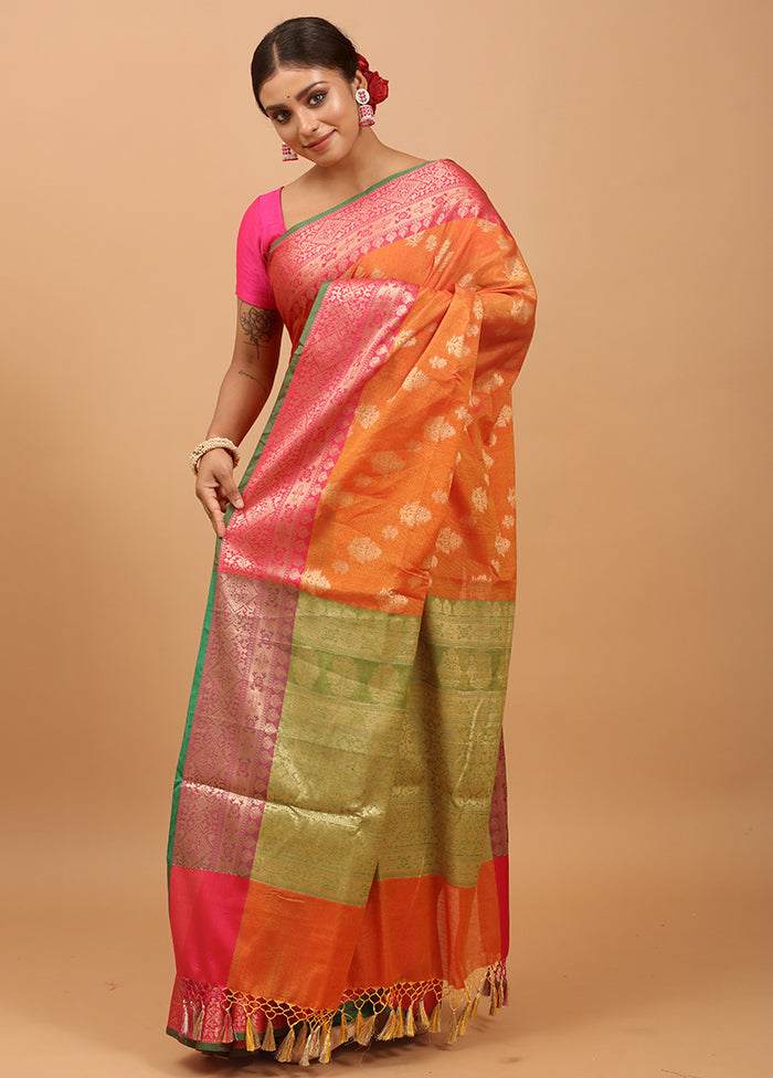 Orange Dupion Silk Saree With Blouse Piece