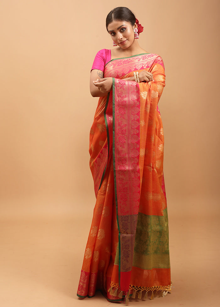 Rust Dupion Silk Saree With Blouse Piece