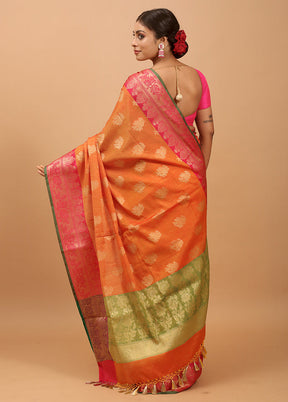 Rust Dupion Silk Saree With Blouse Piece