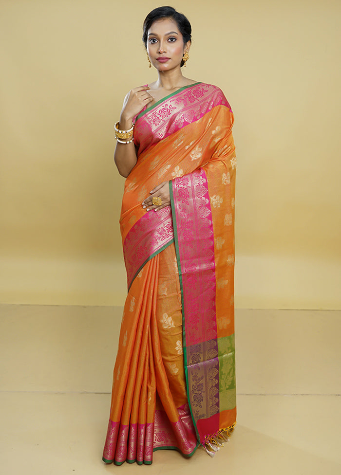 Rust Dupion Silk Saree With Blouse Piece