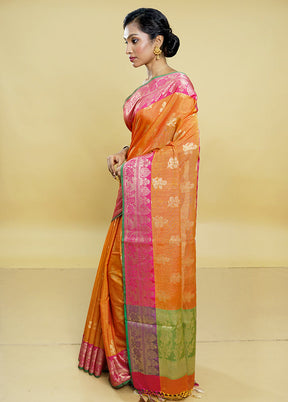 Rust Dupion Silk Saree With Blouse Piece