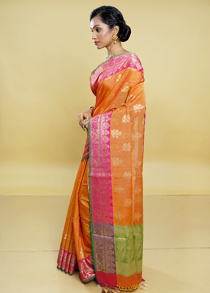 Rust Dupion Silk Saree With Blouse Piece