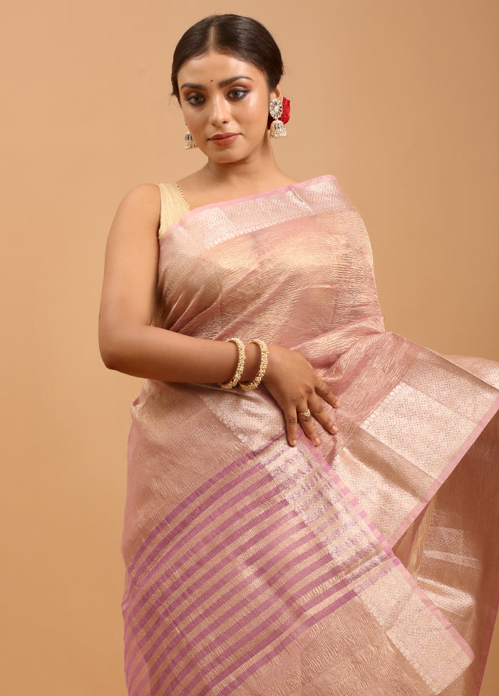 Purple Crushed Tissue Silk Saree With Blouse Piece