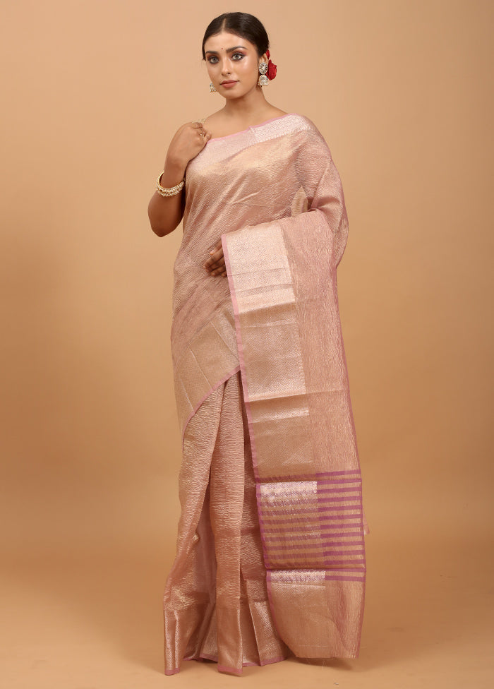 Purple Crushed Tissue Silk Saree With Blouse Piece