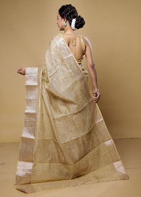 Cream Crushed Tissue Silk Saree With Blouse Piece