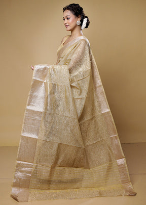 Cream Crushed Tissue Silk Saree With Blouse Piece