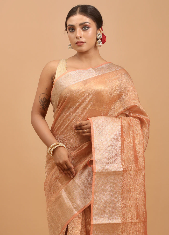 Pink Crushed Tissue Silk Saree With Blouse Piece