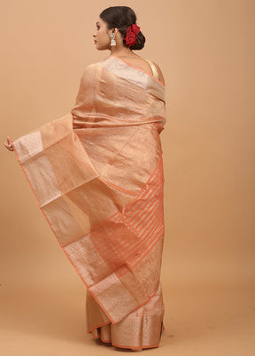 Pink Crushed Tissue Silk Saree With Blouse Piece