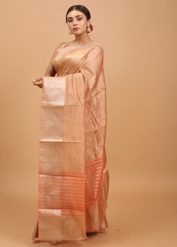 Pink Crushed Tissue Silk Saree With Blouse Piece