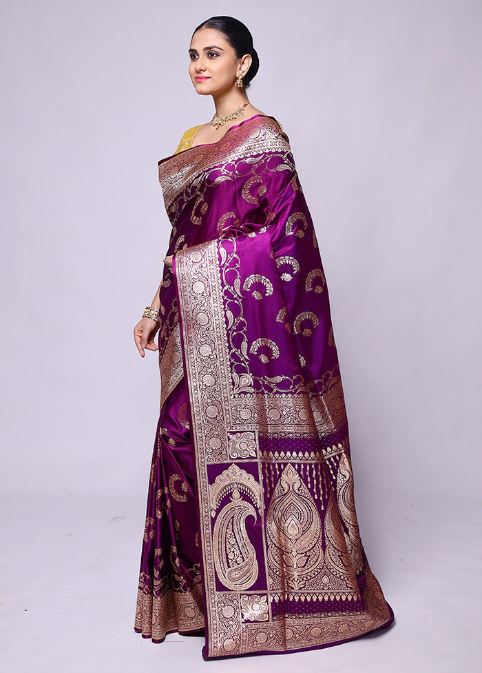 Purple Banarasi Silk Saree With Blouse Piece