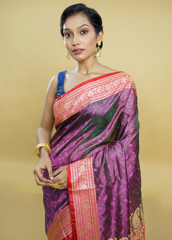 Purple Dupion Silk Saree With Blouse Piece