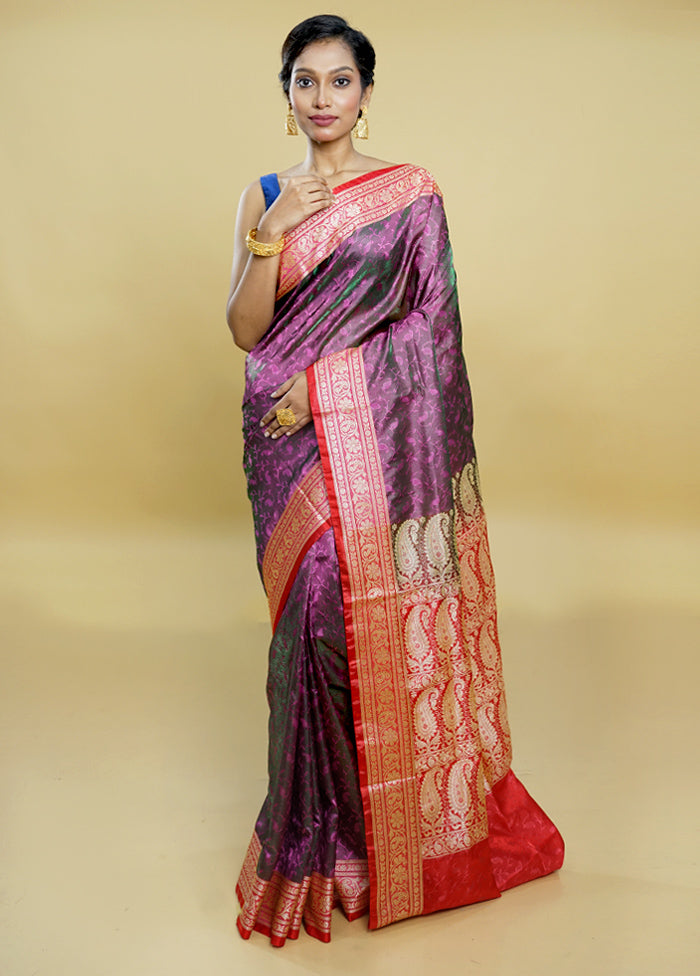 Purple Dupion Silk Saree With Blouse Piece