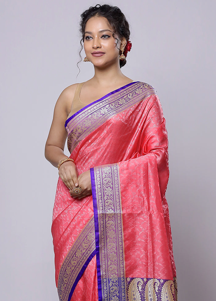 Pink Dupion Silk Saree With Blouse Piece