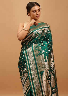 Green Banarasi Silk Saree With Blouse Piece