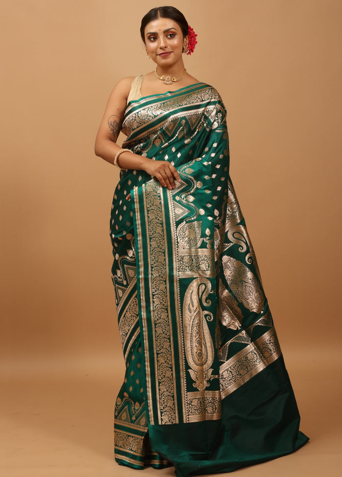 Green Banarasi Silk Saree With Blouse Piece